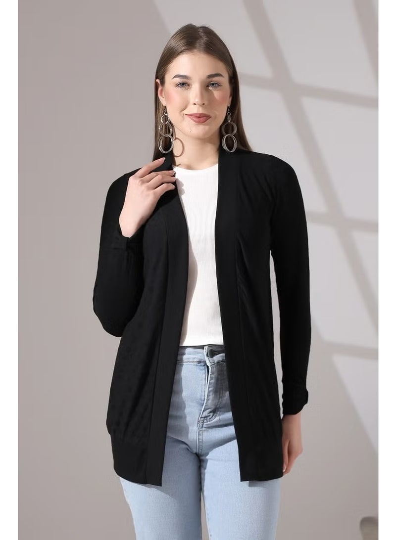 Poem Women's Long Sleeve Collar and Armband Detailed Polka Dot Jacquard Flexible Combed Cotton Long Cardigan & Hijab Cardigan - Image 2